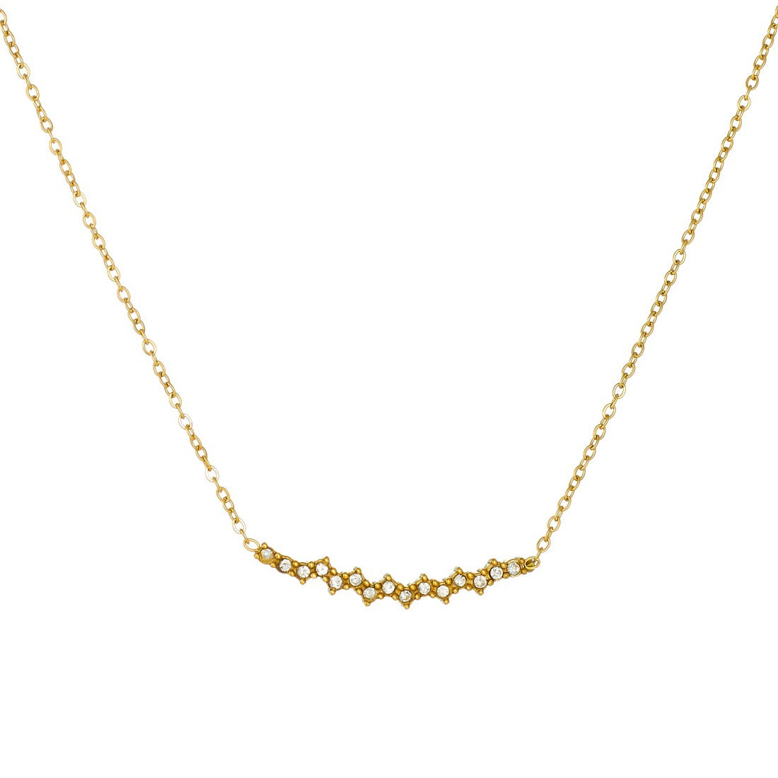 Minimalist Gold Plated Stainless Steel Geometric Rhinestone Line Necklace for Women