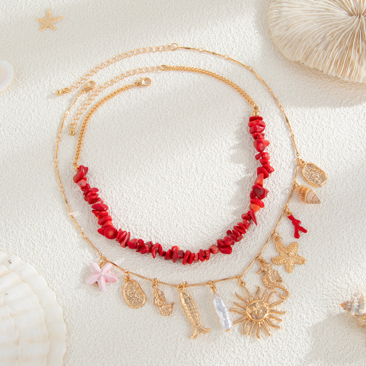 Bohemian Floral Starfish Alloy Plated Pendant Necklace for Women
