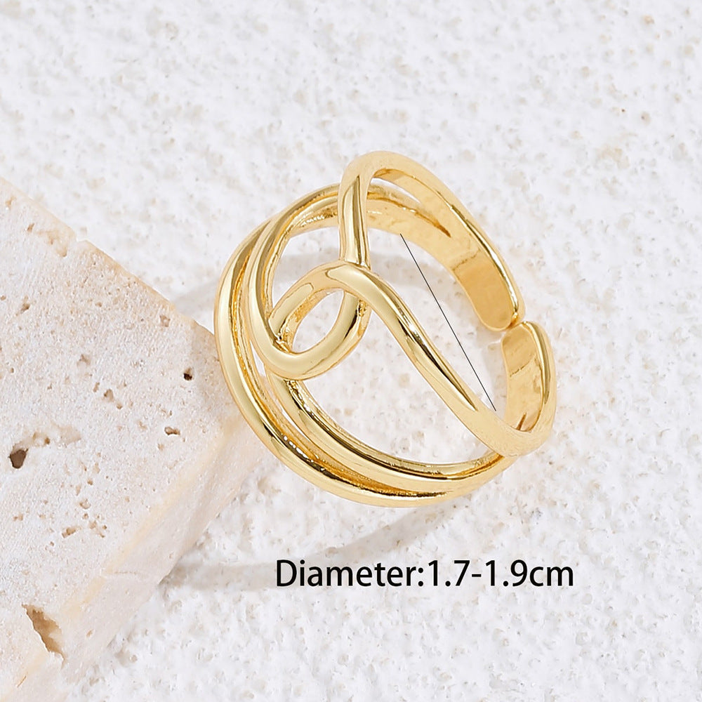 Anello da donna minimalista geometrico vuoto in rame placcato oro 18 carati con micro-pavé