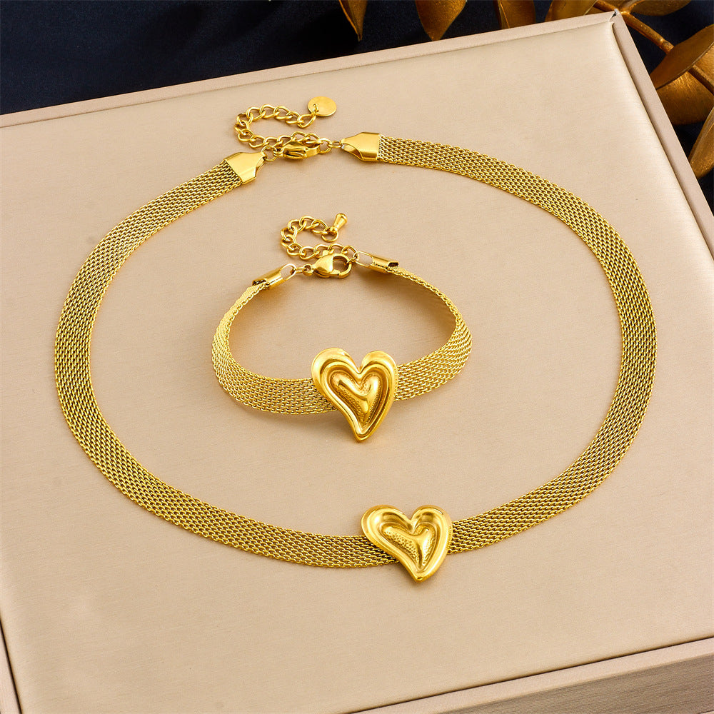 Minimalist Gold Plated Stainless Steel Heart Star Mesh Chain Necklace Set for Women
