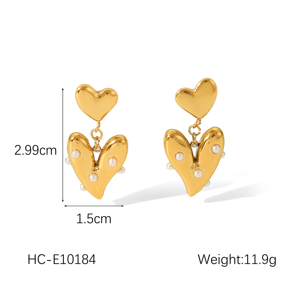 Ins Style 18K Gold Plated Stainless Steel Heart Pearl Stud Earrings for Women