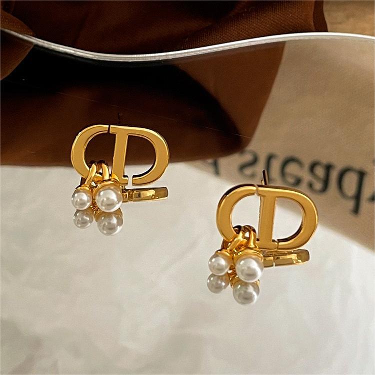 Minimalist Geometric Pearl Dangle Stud Earrings in Titanium Steel with Plated Finish for Women