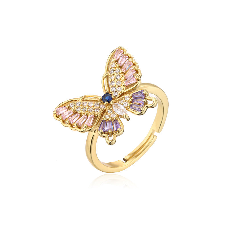 Geometric Butterfly Micro-inlay Cubic Zirconia Brass Ring for Women