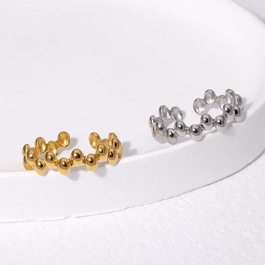 Anillo abierto minimalista de acero de titanio geométrico irregular para mujer con banda de acero inoxidable chapada en oro de 18 quilates