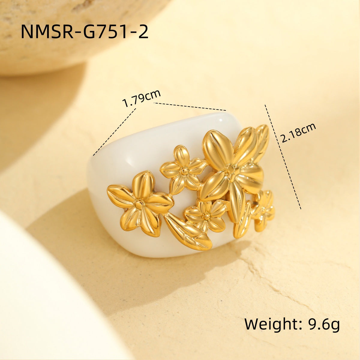 Anello geometrico floreale di lusso da donna in acciaio inossidabile con finitura placcata, accessorio di moda versatile
