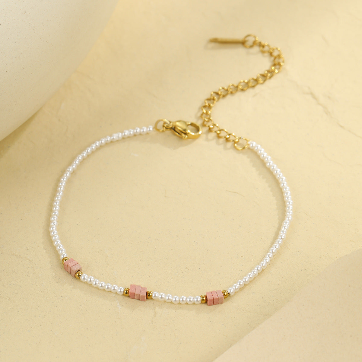 Conjunto de collar y pulsera de acero inoxidable con perlas barrocas geométricas bañadas en oro de 18K a la moda para mujer