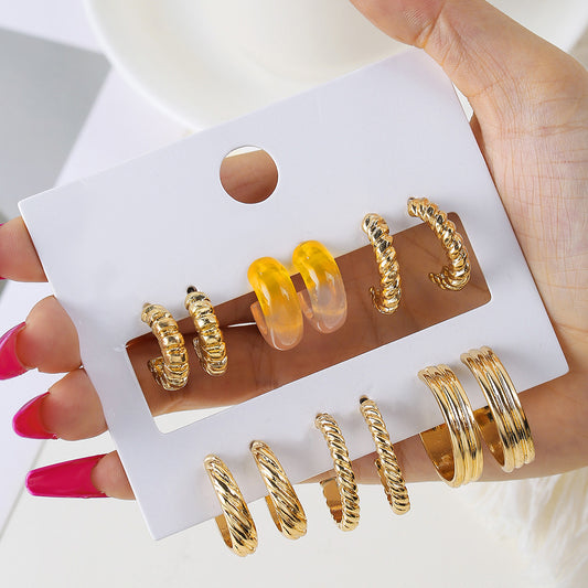 Exaggerated Geometric C-Shape Round Acrylic and Stainless Steel Plated Hoop Earrings for Women