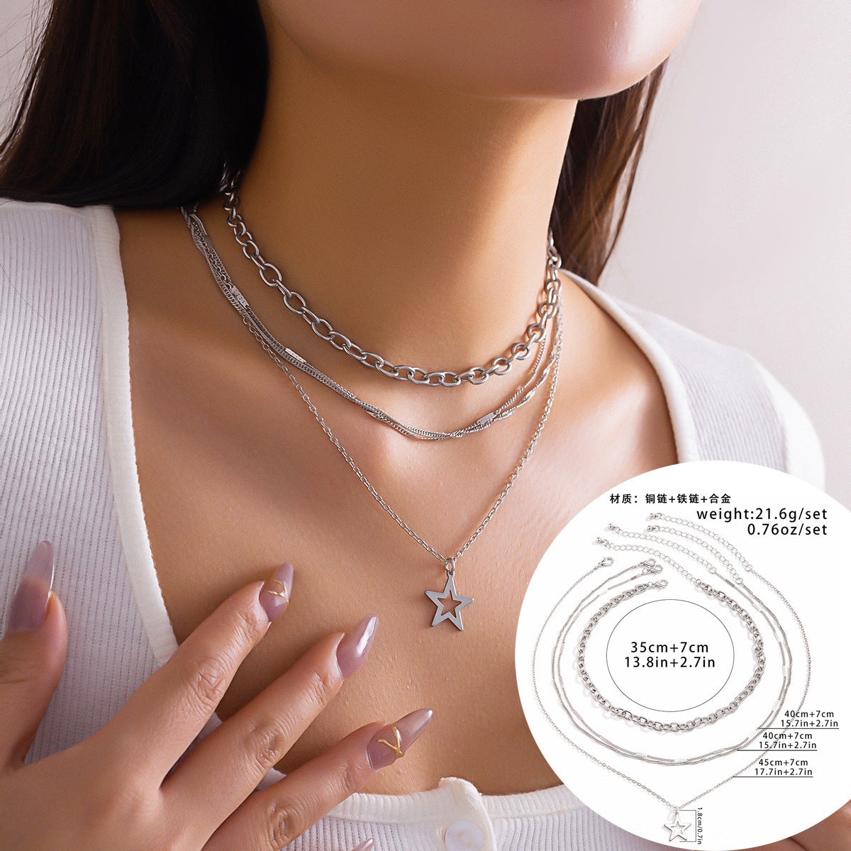 Set collana Stella Dolce e Fredda in lega di zinco con finitura placcata, pendente geometrico su catena delicata per donna