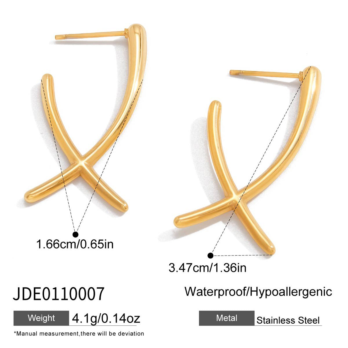 Orecchini da donna placcati oro 18 carati in acciaio inossidabile con linea geometrica minimalista di lusso