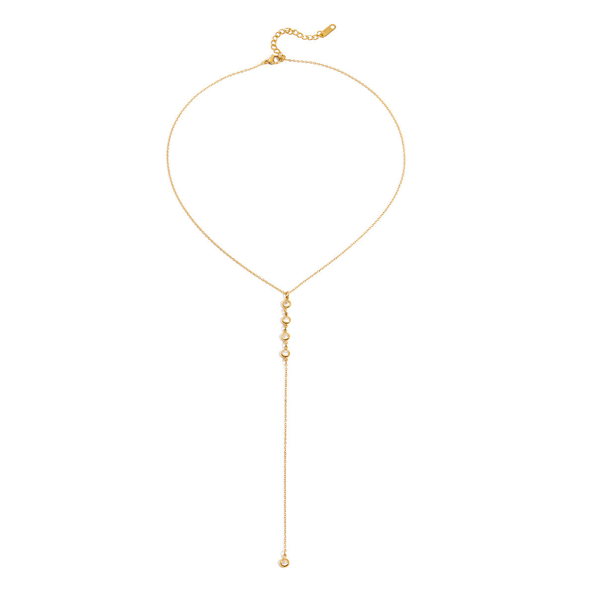 Collar de acero inoxidable con forma de Y geométrica, colgante de acero de titanio e incrustaciones de diamantes de imitación para mujer, cadena con medallón chapado hipoalergénico