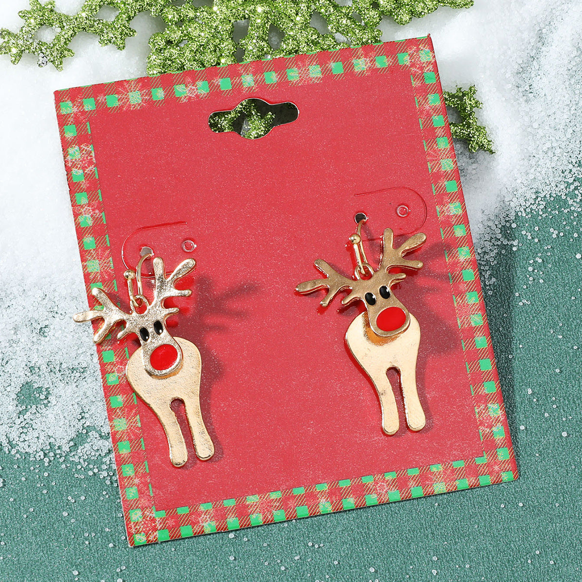 Pendientes de Navidad geométricos estilo Ins para mujer con esmalte de copo de nieve, reno y cascabel.
