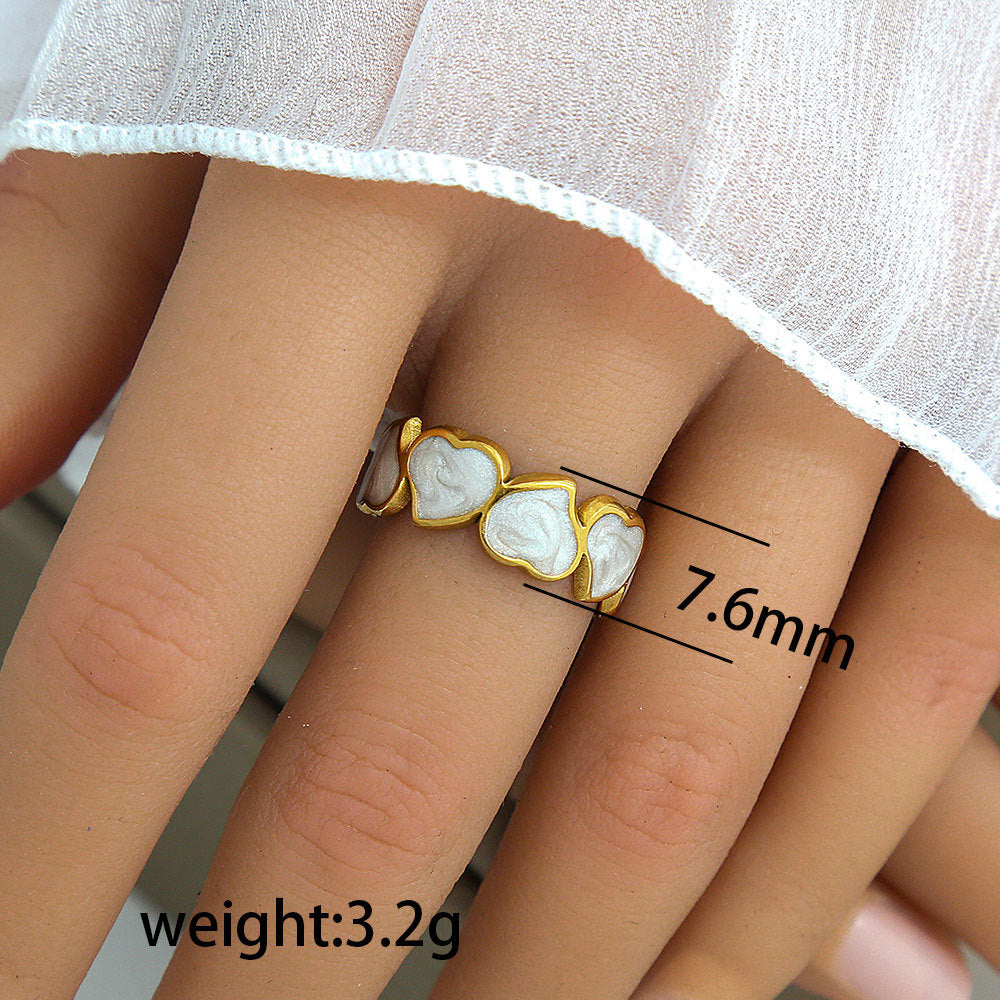 Anello vintage geometrico rotondo in acciaio al titanio con intarsio in smalto e placcatura in oro per donna