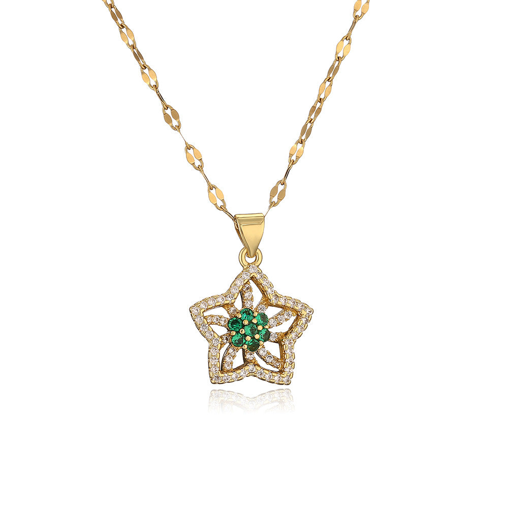 Elegant Floral Pendant Necklace for Women Made of Brass with Real Gold Plating and Zircon Accents