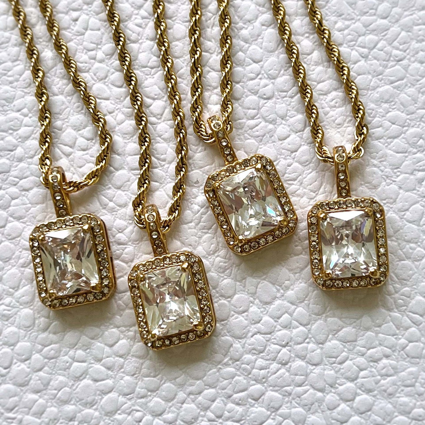 Minimalist Geometric Square Pendant Necklace in Titanium Steel with Rhinestone Pave Setting and Plated Finish for Women
