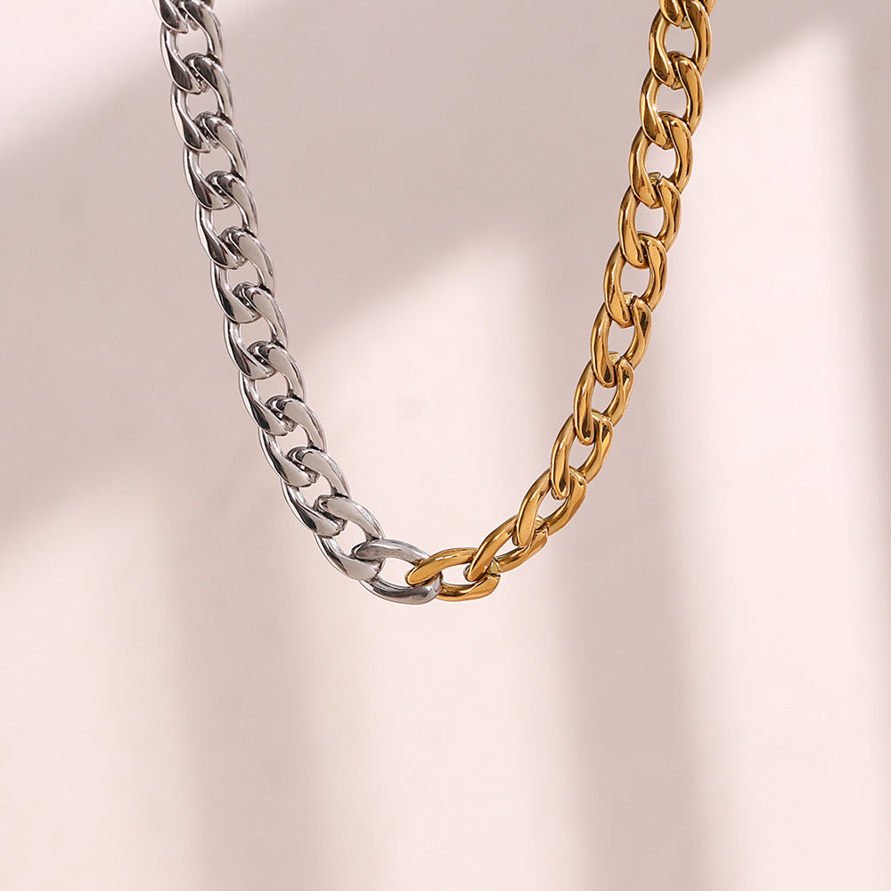 Minimalist Geometric Stainless Steel Necklace with Gold and Silver Plated Snake Chain for Women