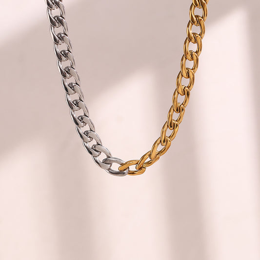 Minimalist Geometric Stainless Steel Necklace with Gold and Silver Plated Snake Chain for Women