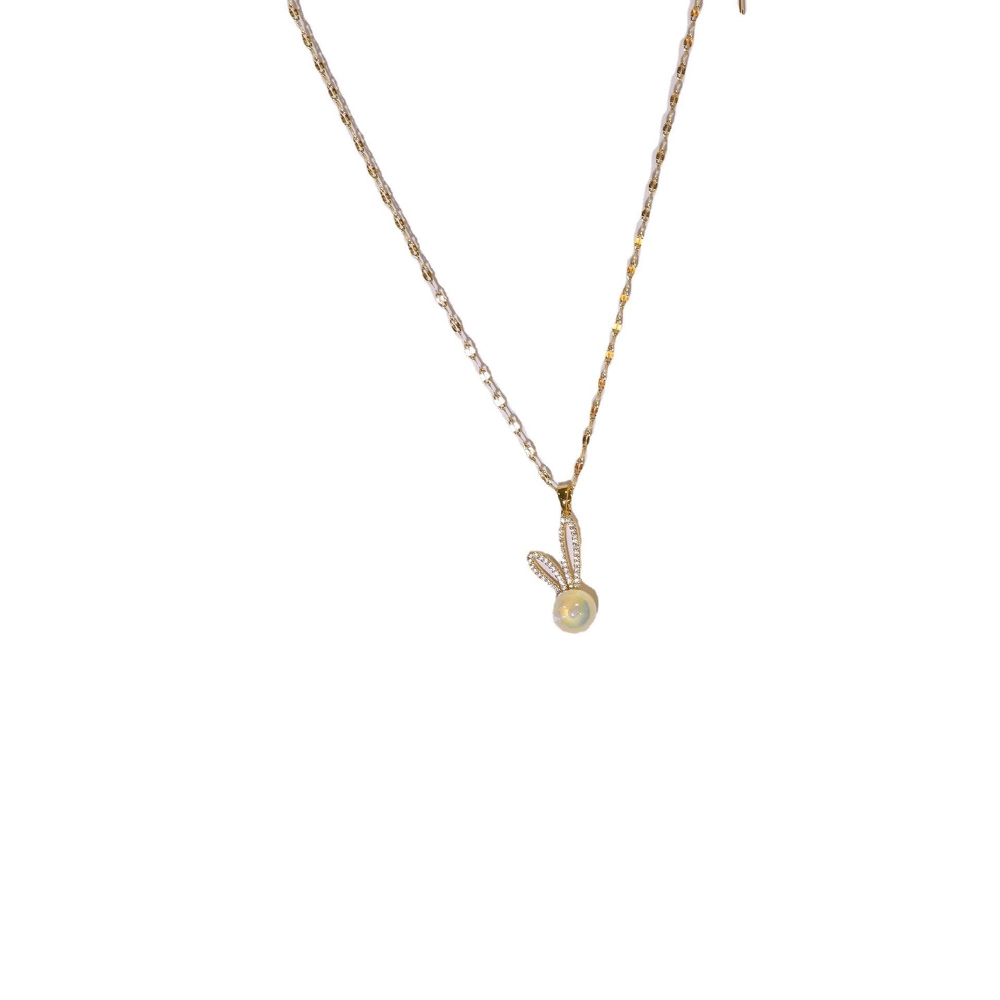Minimalist Mermaid Rabbit Pendant Necklace for Women in Titanium Steel with Plated Finish and O-Chain
