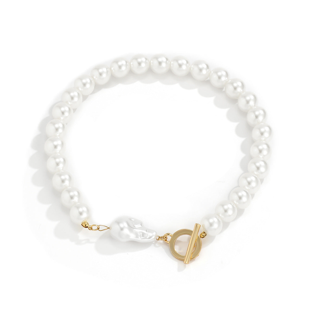 Vintage Elegant Geometric Round Faux Pearl Beaded Ball Chain Necklace for Women