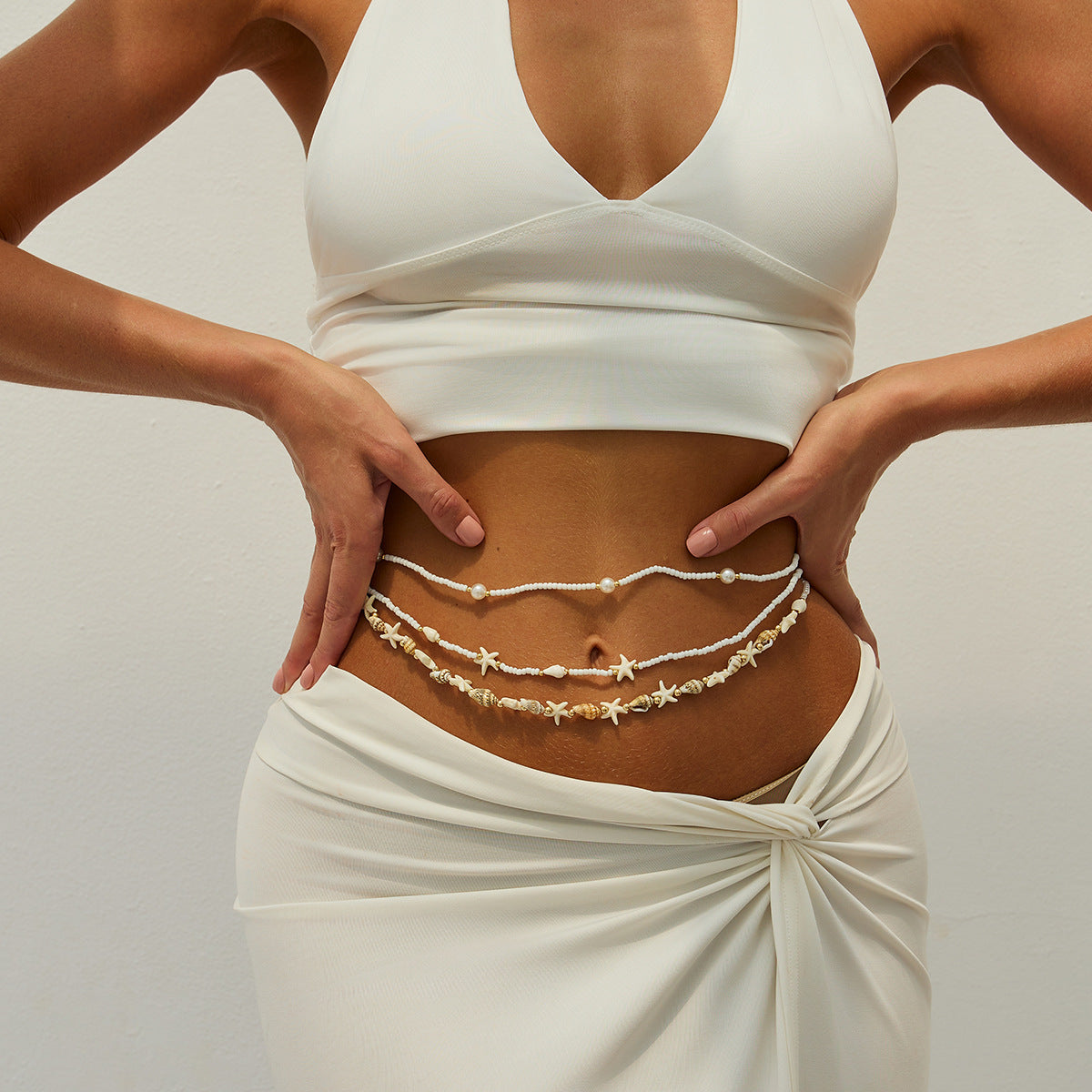 Minimalist Alloy Butterfly Pearl Beaded Body Chain Waist Belt for Women