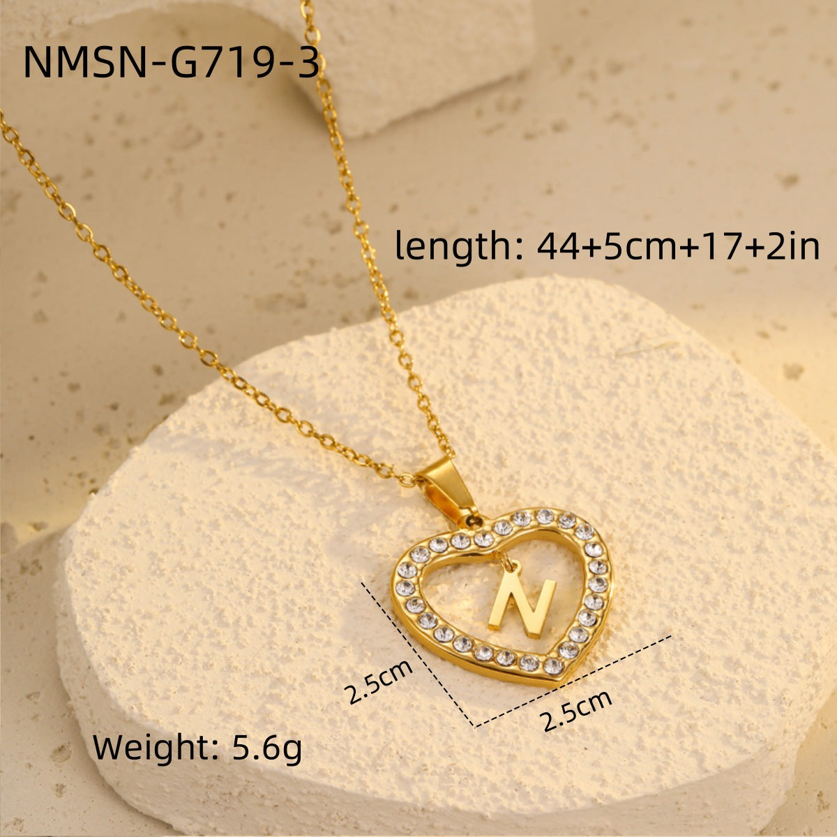 Fashionable Heart-Shaped Stainless Steel Necklace with 18K Gold Plating and Zircon Inlay for Women