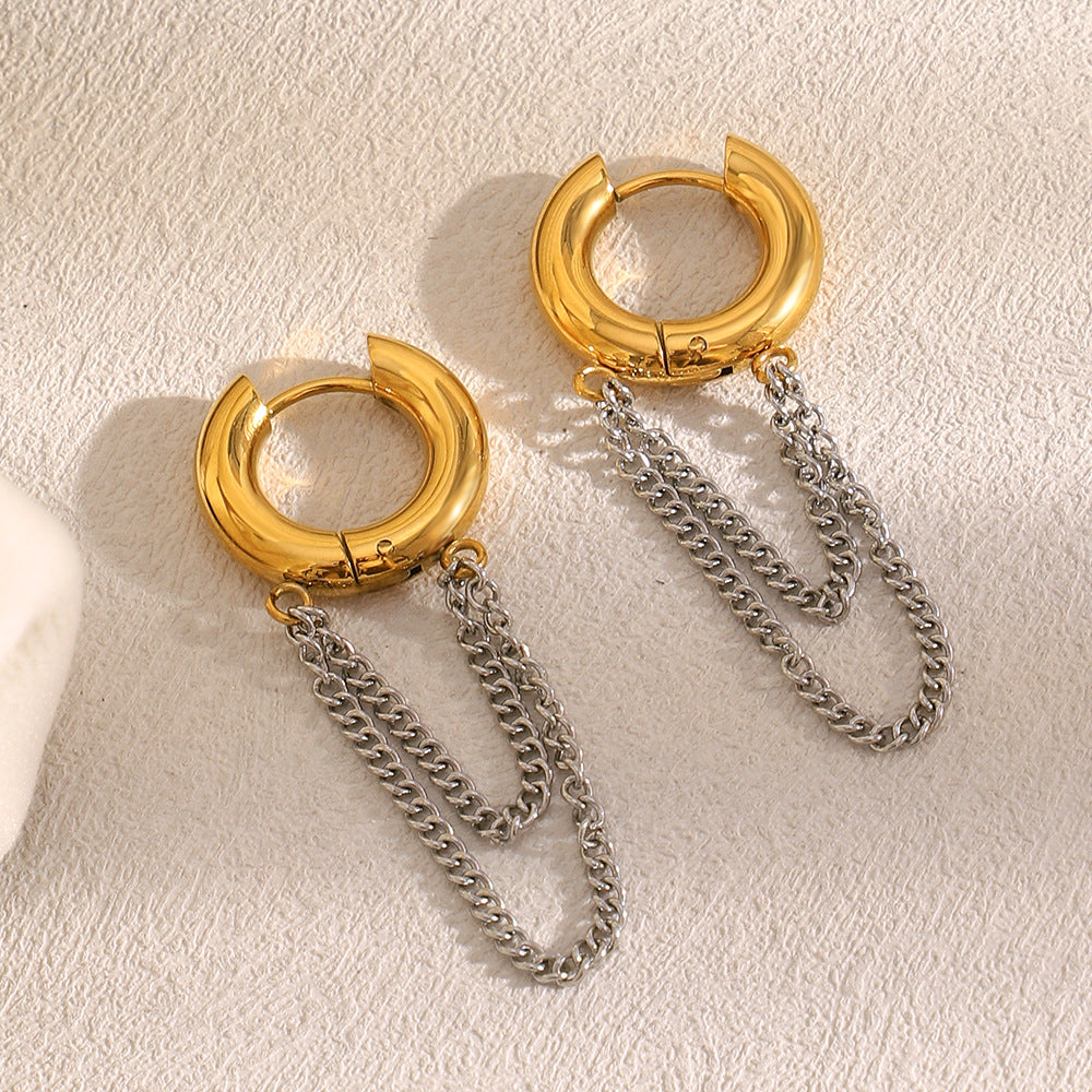 Minimalist Geometric Stainless Steel 18K Gold Plated Tassel Earrings for Women