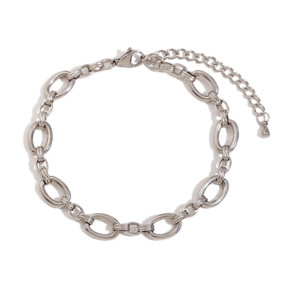 Minimalist Geometric Stainless Steel Plated 14K Gold Vintage O-Chain Anklet for Women