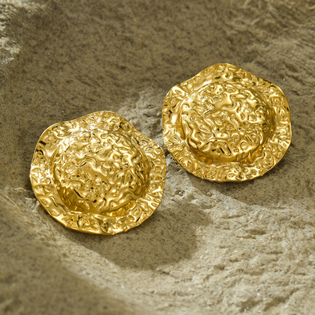 Pendientes de acero inoxidable circulares martillados estilo vintage para mujer, aretes hipoalergénicos de acero de titanio