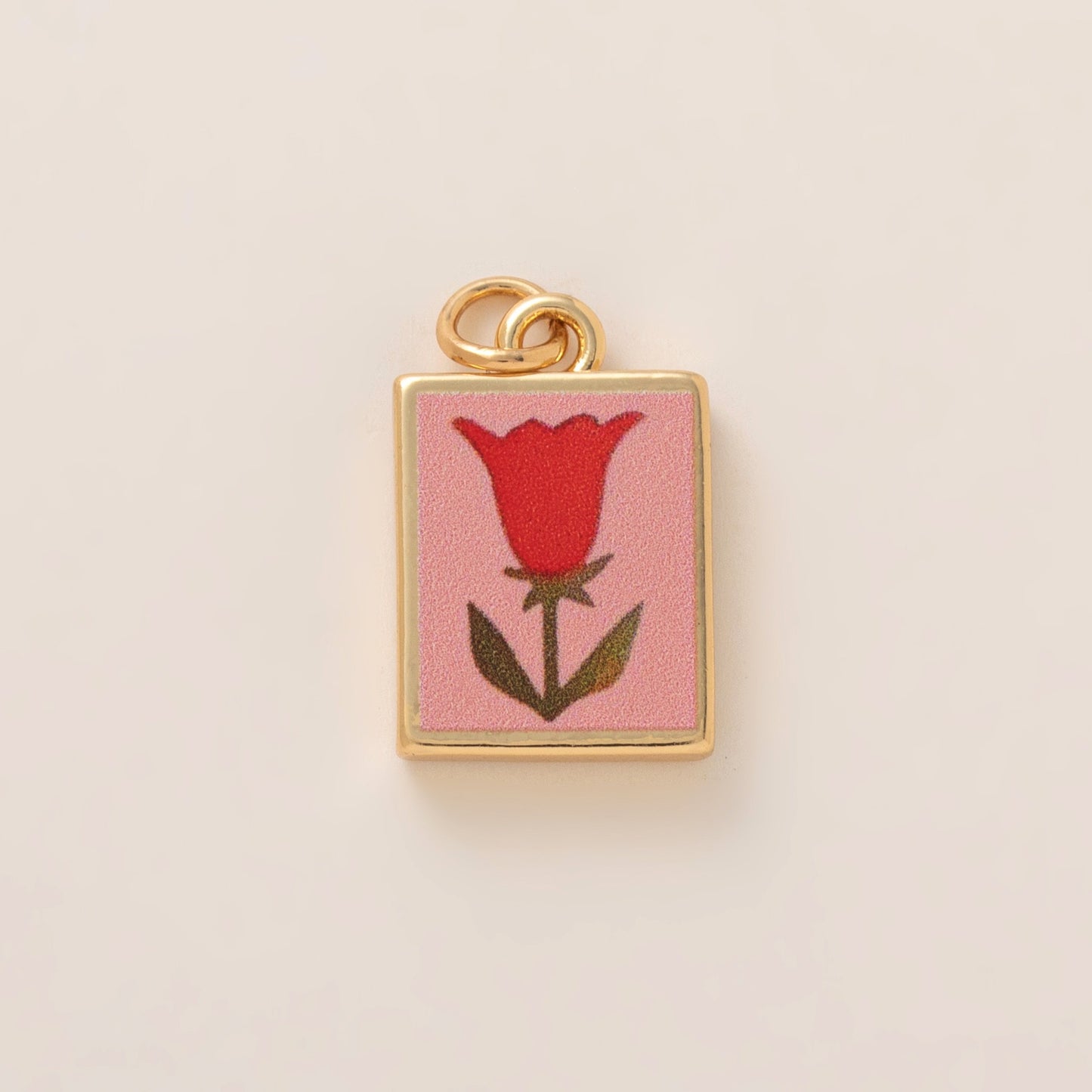 Sweet Heart Plant Floral Brass Plated Shoe Charm with Ribbon Chain