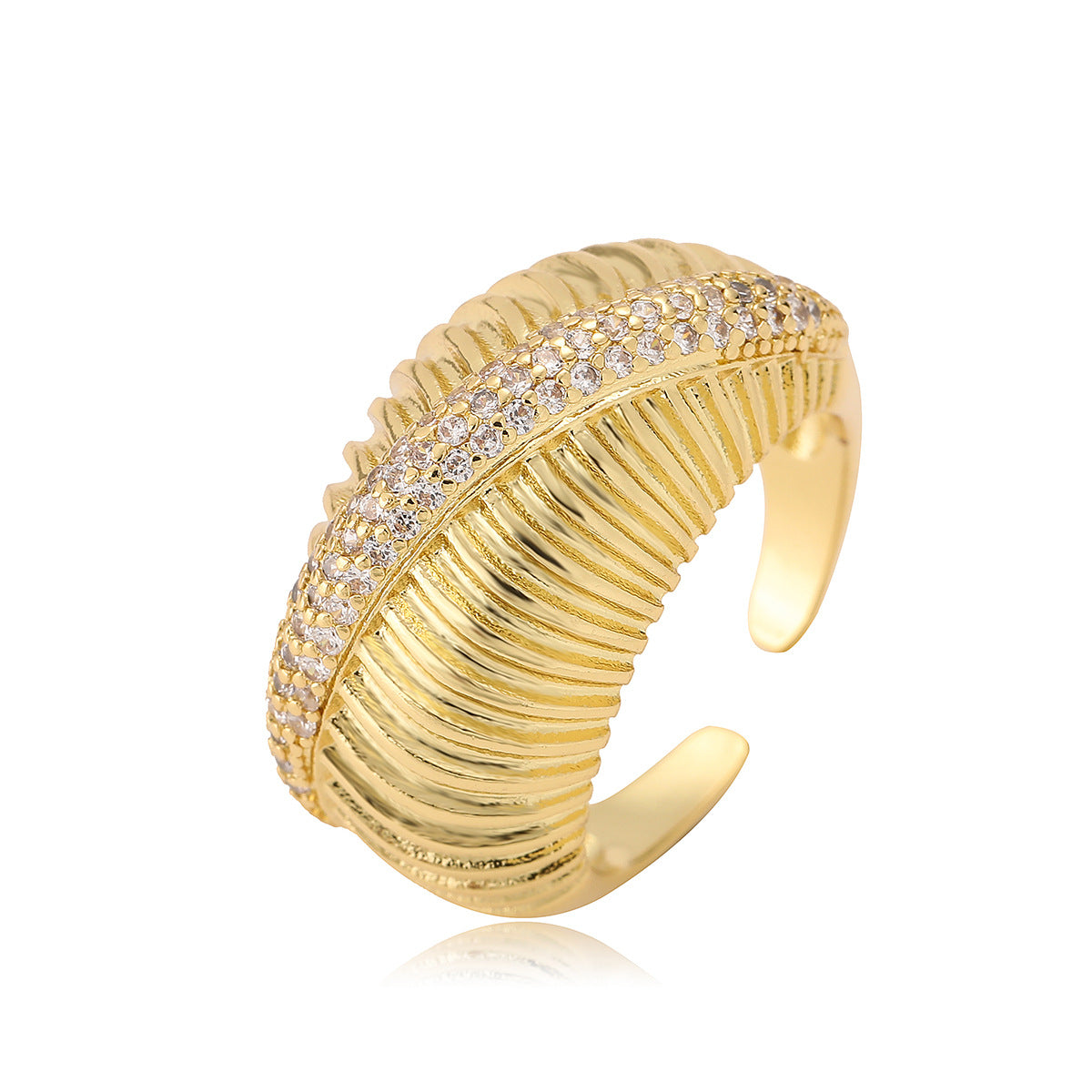Anello geometrico minimalista in rame placcato oro 18 carati con zirconia micro-incastonata per donna