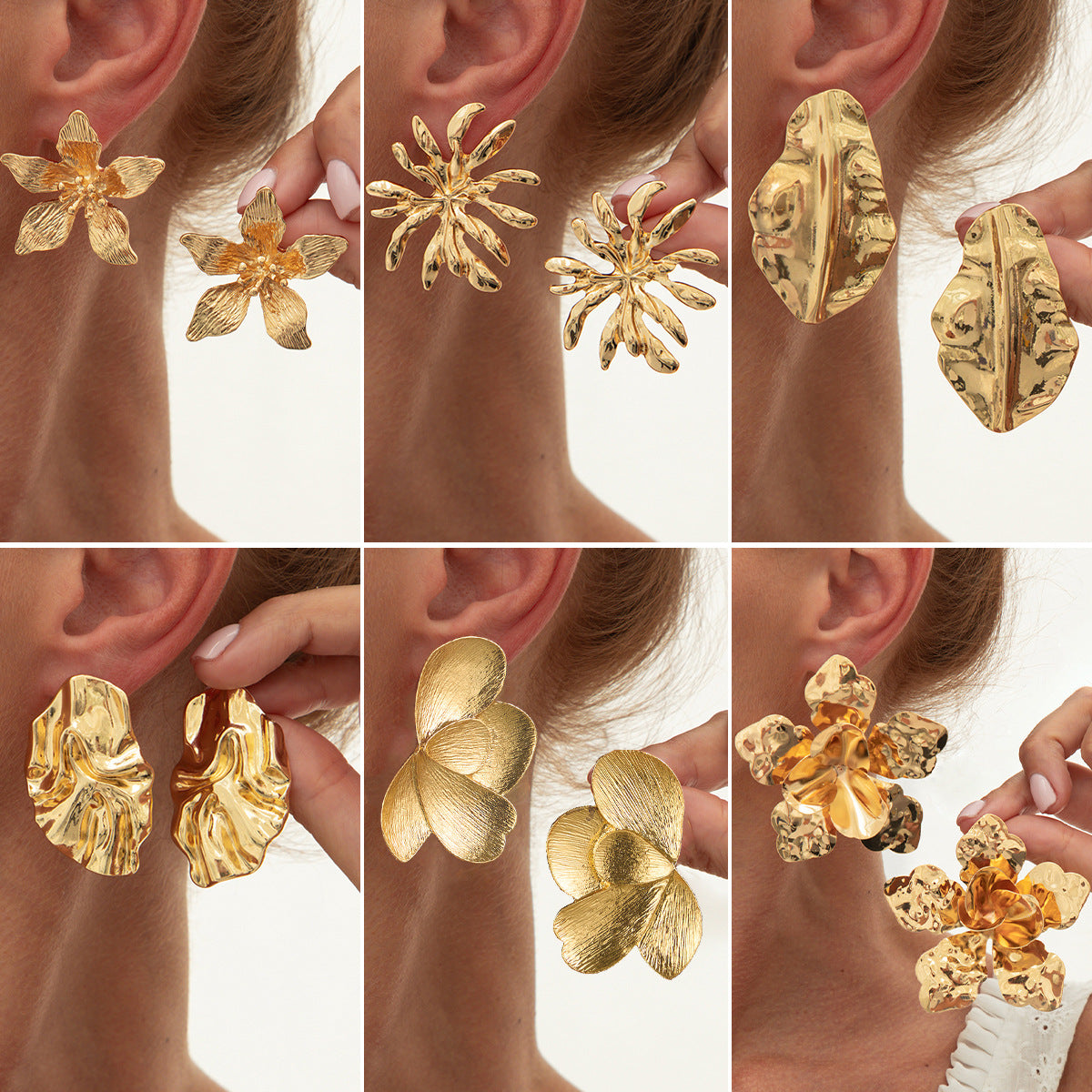 Aretes minimalistas de hoja botánica para mujer con base de aleación y acabado galvanizado