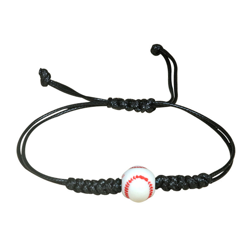 Sporty Handmade Braided Wax Cord Bracelet with Basketball Football Baseball Charms Adjustable Unisex DIY Charm Bar