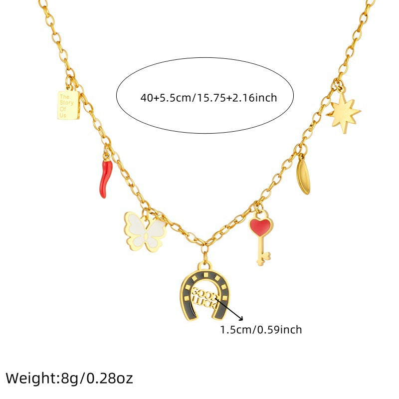 Sweet Cartoon Round Hollow Drip Oil Elephant Pendant Stainless Steel Necklace for Women