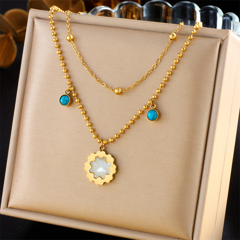 Vintage Fashion Stainless Steel Multi-Layer Irregular Heart Floral Bow Pendant Necklace