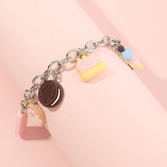 Bracciale in resina con ciondolo geometrico stile Punk per bambine con catena spessa e nappa decorativa