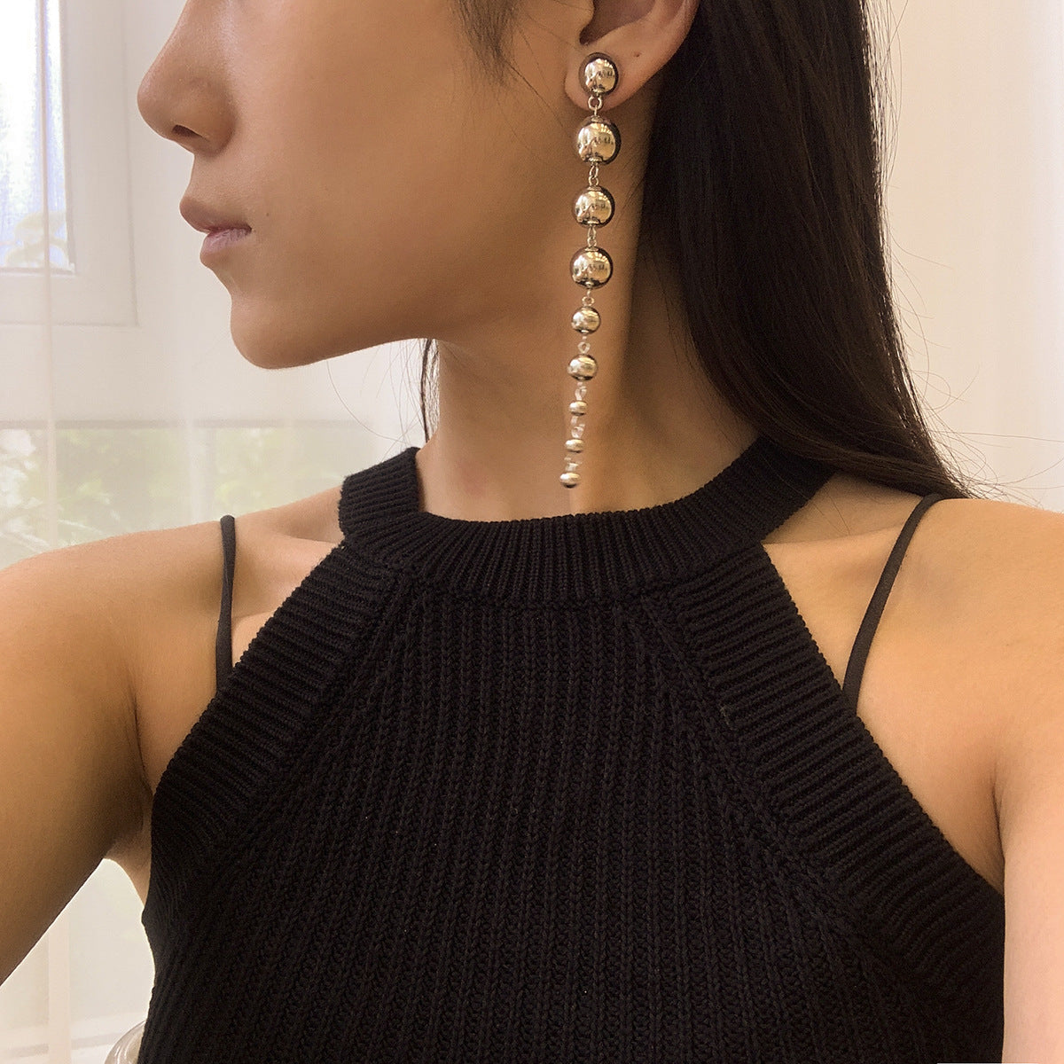 Minimalist Geometric Letter Metal Beaded Earrings for Women