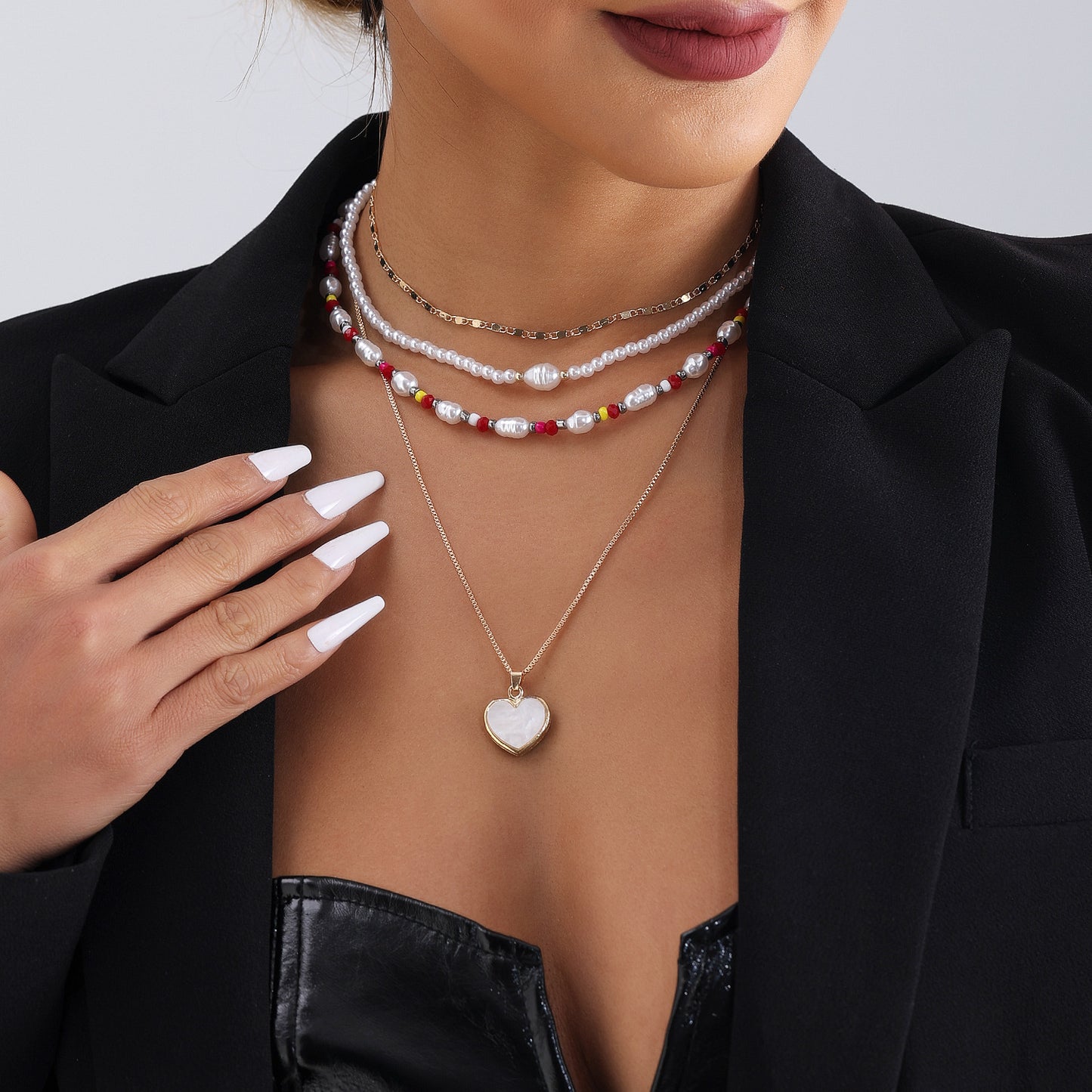 Bohemian Multi-Layer Beaded Necklace for Women with Geometric Pendant, Electroplated Metal Choker