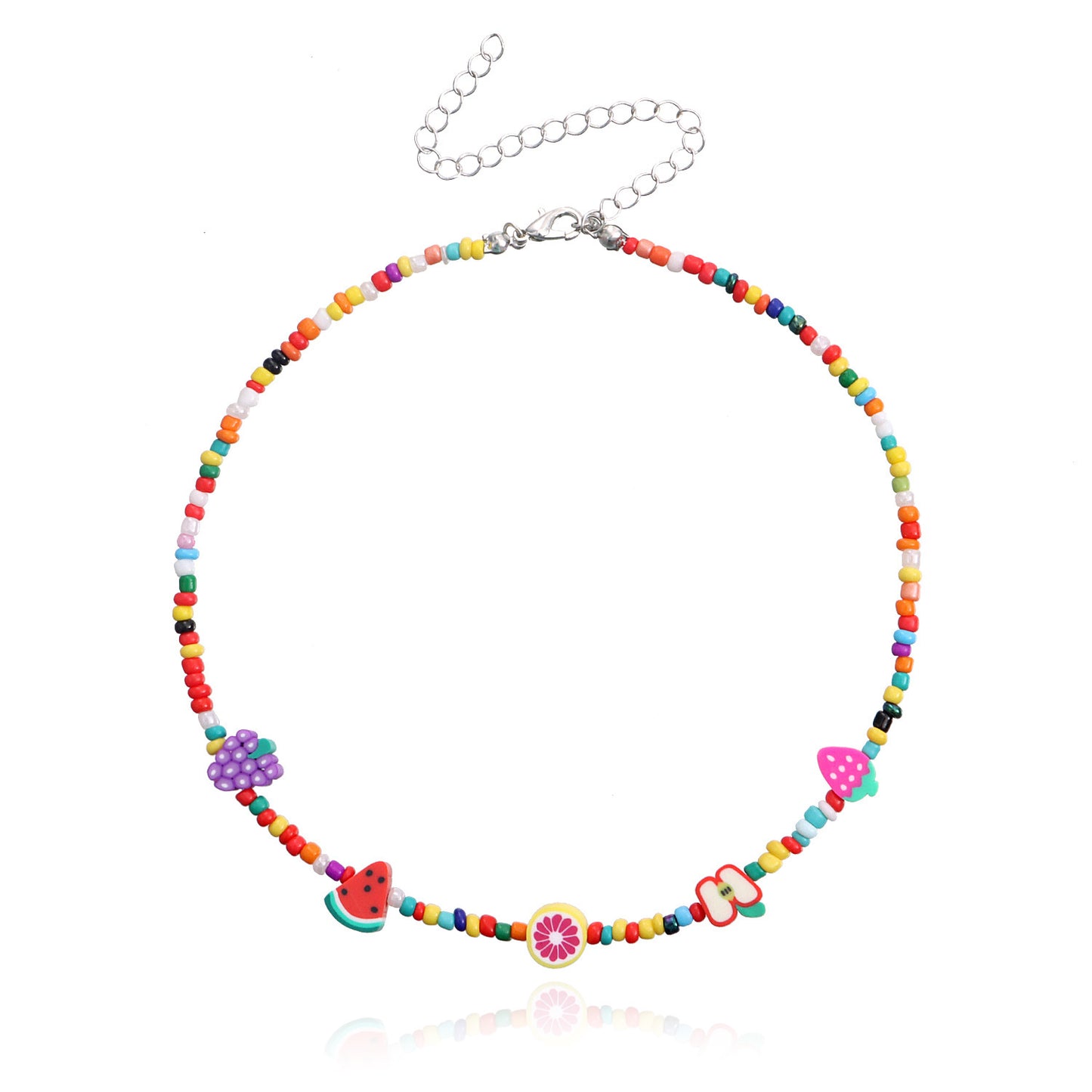 Colorful Fruit-Shaped Beaded Necklace for Women with Lemon and Watermelon Motifs, Fashionable and Cute Pendant Jewelry