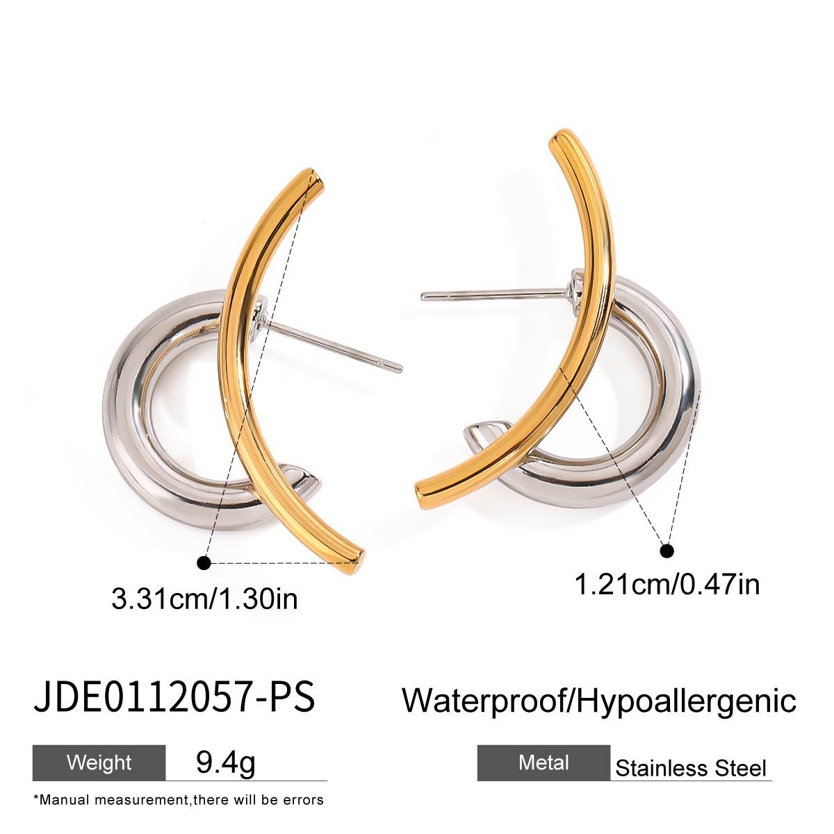 Minimalist Geometric Letter C Two-Tone Plated Stainless Steel Stud Earrings for Women