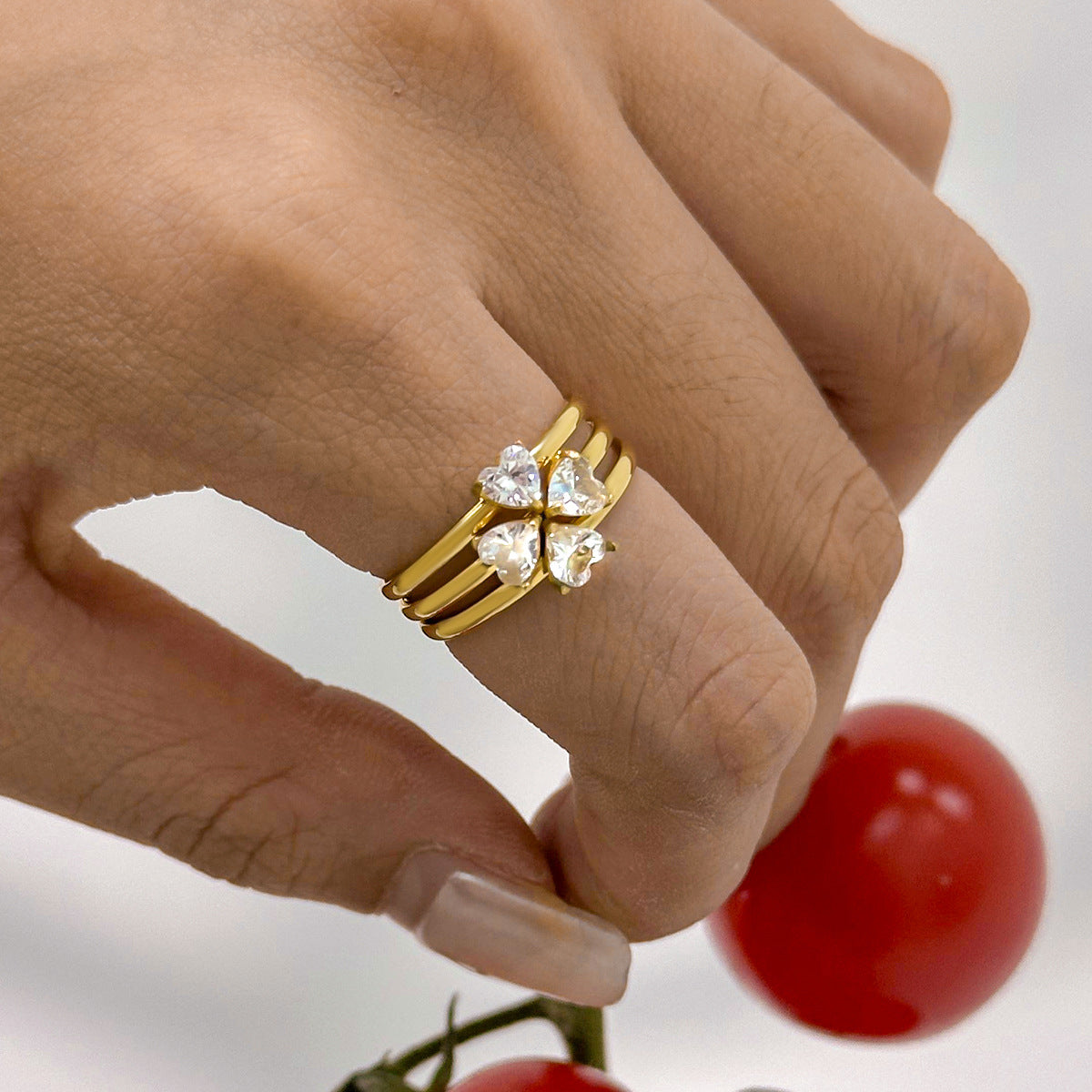 Geometric Floral Plated Stainless Steel Ring for Women