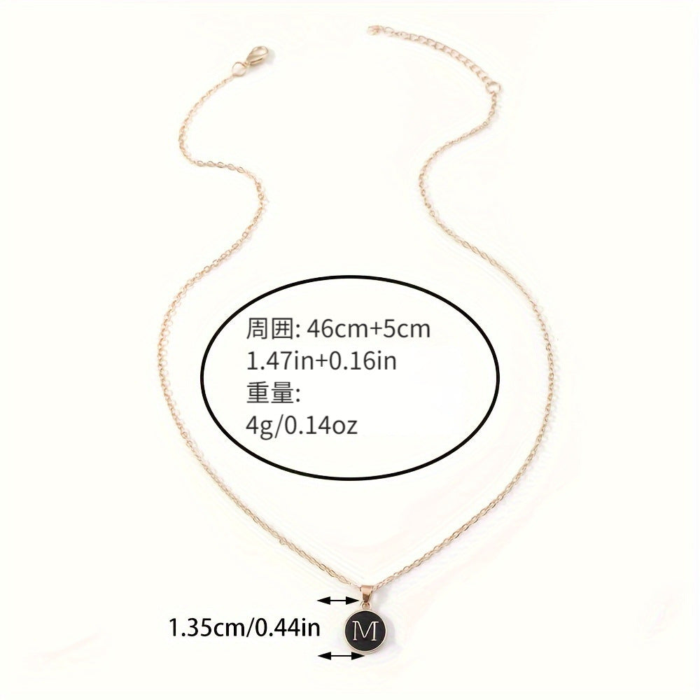 Collana con Pendente a Goccia d'Olio Alfabeto Lettera Rotonda Minimalista in Lega Placcata, Bicolore Bianco e Nero