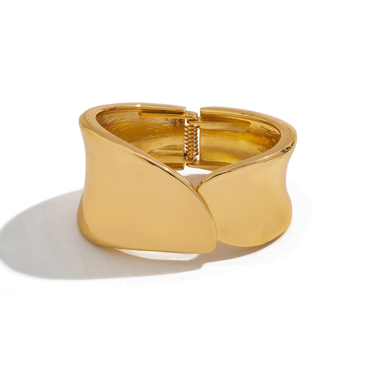 Bracciale largo a molla concavo lucido in stile punk da donna, in lega, regolabile