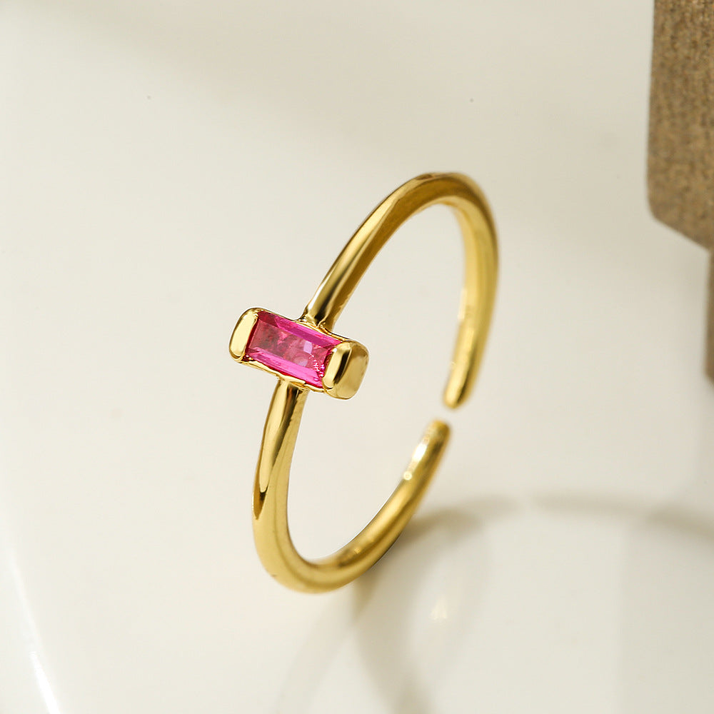 Minimalist French-Style Geometric Copper Ring with Real Gold Plating and Zircon Inlay for Women Adjustable Stackable Band