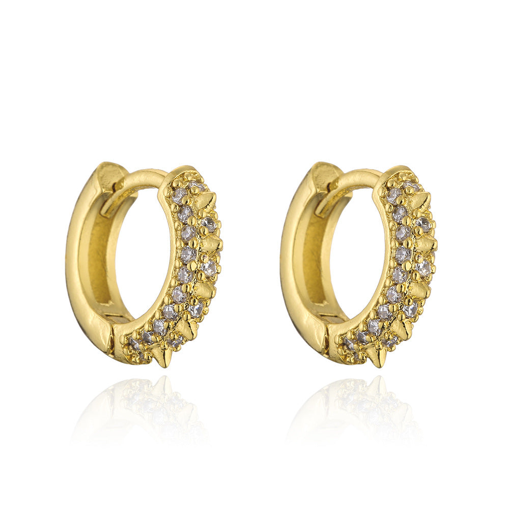 Orecchini geometrici minimalisti in rame con placcatura in oro 18 carati e zirconi micro-incastonati per donna
