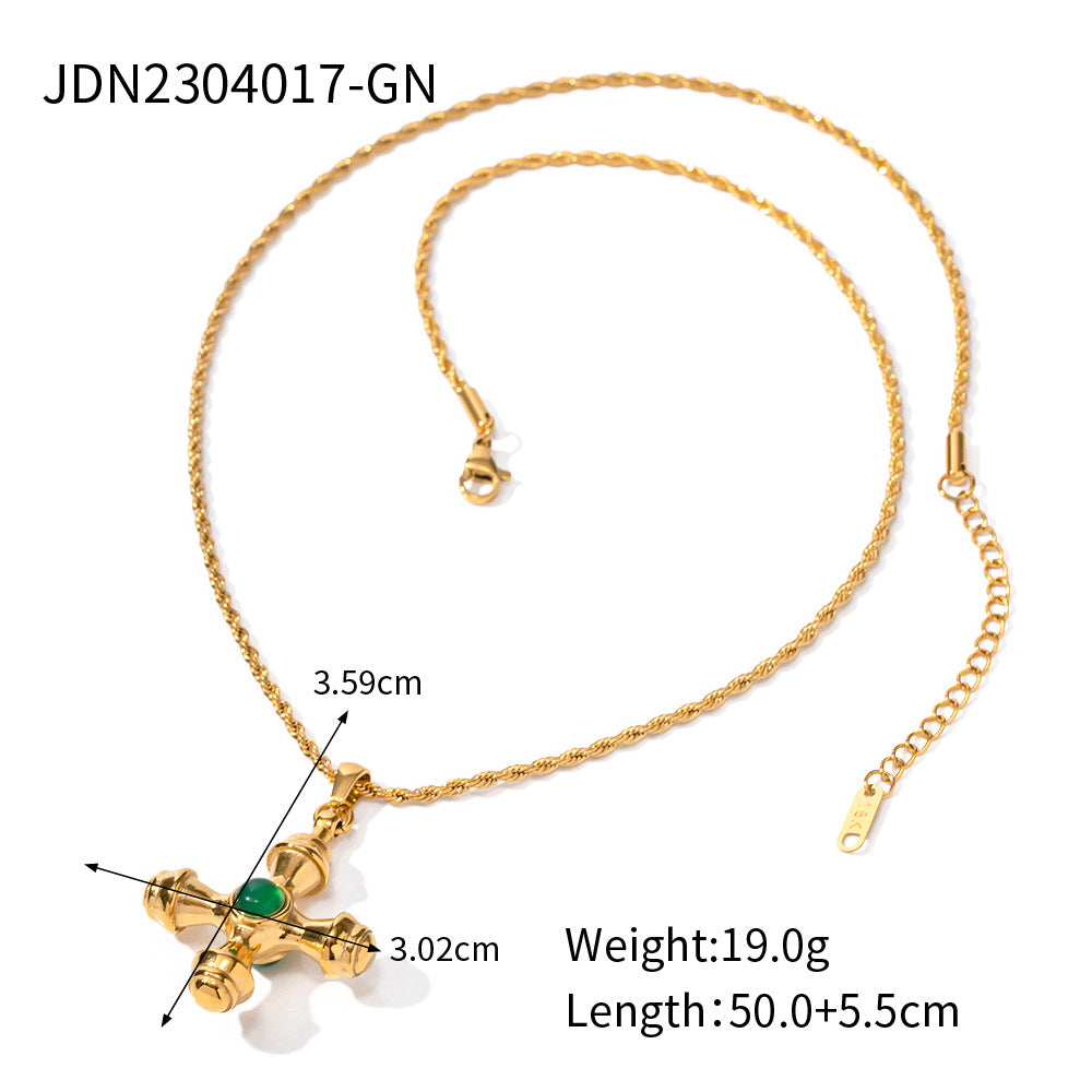 Minimalist Green Cubic Zirconia Geometric Triangle Stainless Steel PVD Necklace for Women