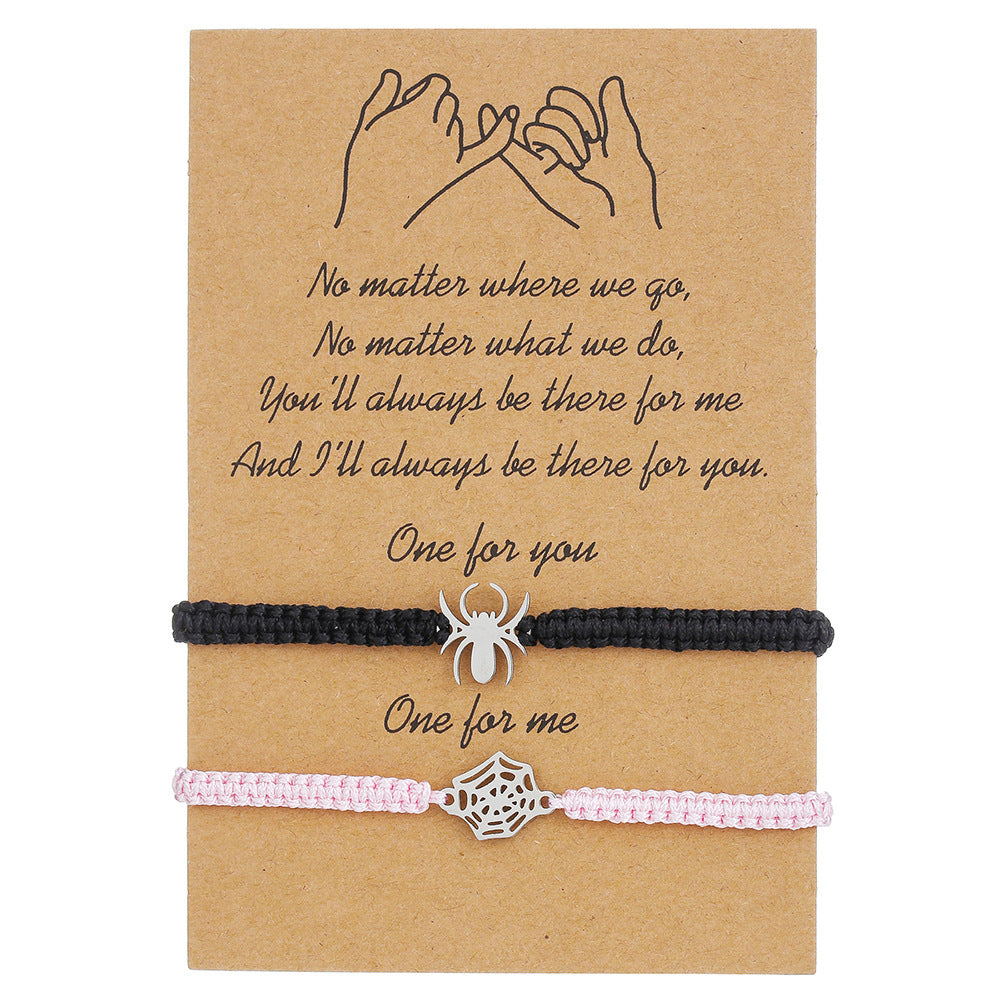 Bracciale Ragno da Donna in Acciaio Inossidabile Alla Moda con Finitura Lucida, Bracciale dell'Amicizia Intrecciato Bianco e Nero a Tema Halloween
