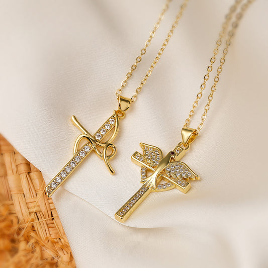 Minimalist Cross Pendant Necklace for Women in Copper with 18K Gold Plating and Zircon Inlay