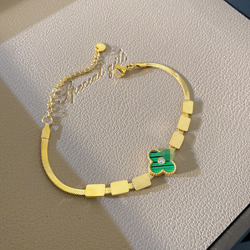Geometric Square Plated Titanium Steel Bracelet with Smile Element