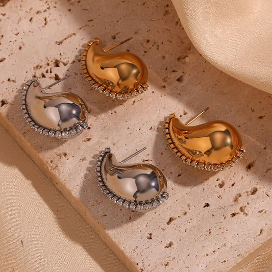 Pendientes para mujer de acero inoxidable con chapa de oro de 18 quilates, circonitas y forma de gota de agua, diseño geométrico minimalista de moda