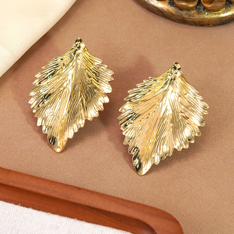 Vintage Luxury Geometric Leaf Stamped Stainless Steel Earrings for Women