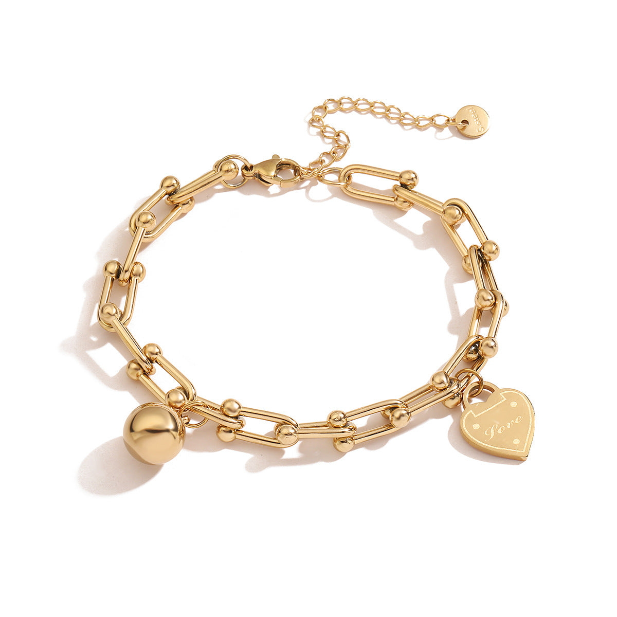 Bracciale da donna in acciaio inossidabile con ciondolo a cuore geometrico minimalista e finitura placcata